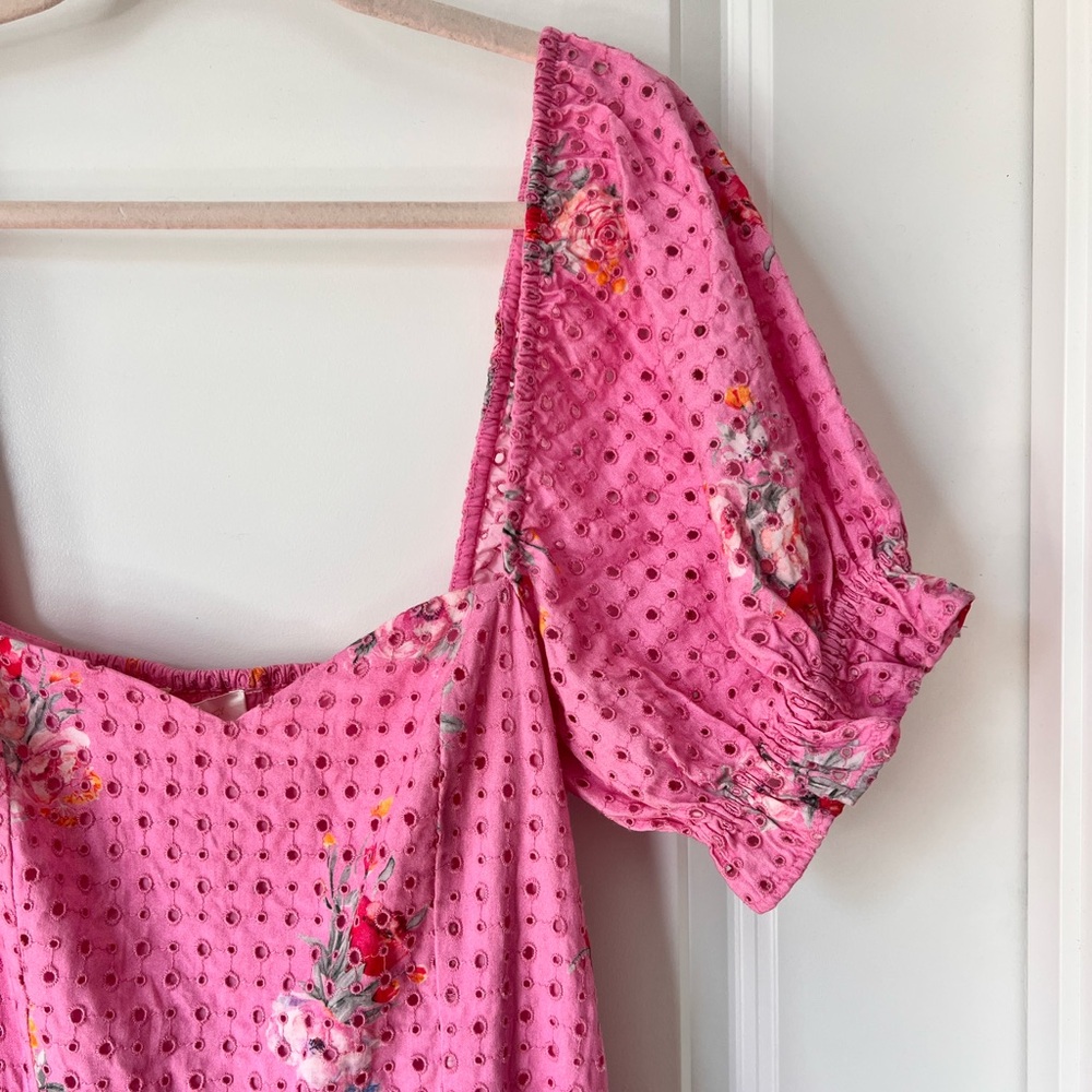 LoveShackFancy Altima Mini Dress Pink Floral Puff Sleeve 100% Cotton Medium - Picture 4 of 9